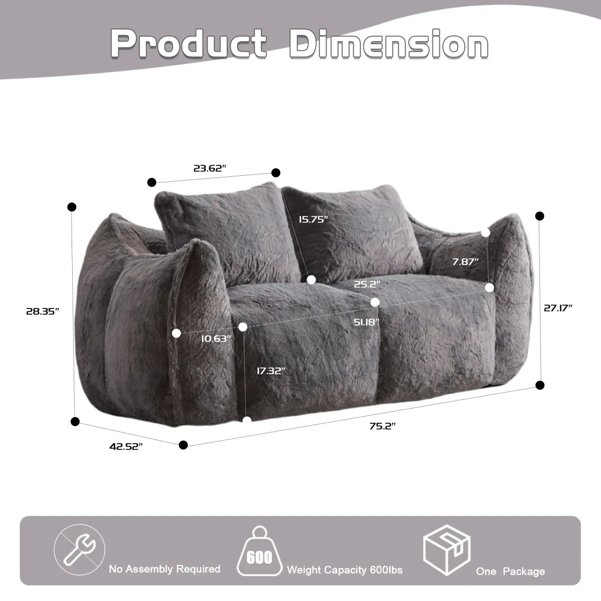 Giant Fluffy Bean Bag Couch – Oversized Loveseat Lounger for Adults
