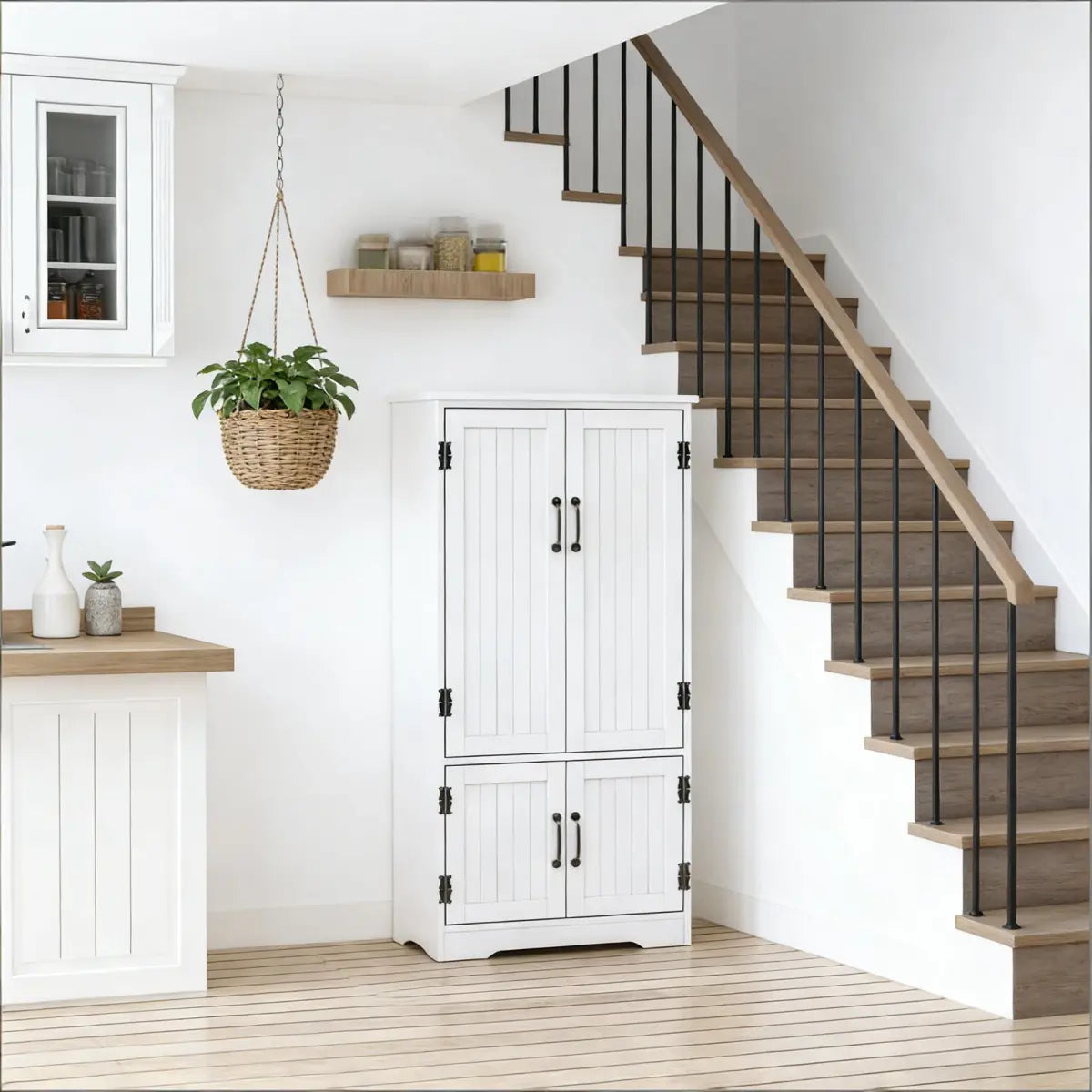 Farmhouse Freestanding Kitchen Pantry Cabinet, White