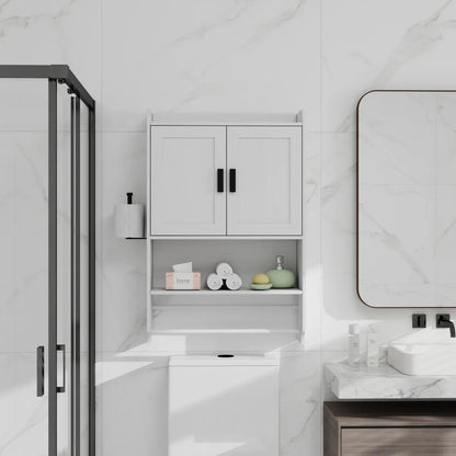 Bathroom Wall Cabinet with Adjustable Shelf, Towel Bar and Paper Holder, White