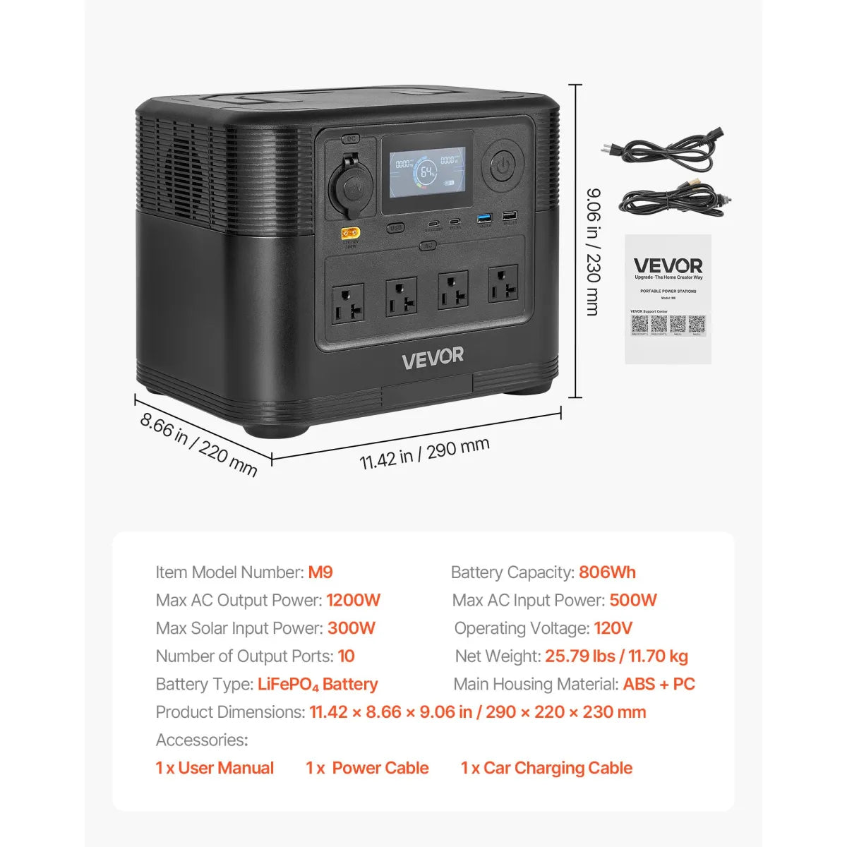 1200W 806Wh LiFePO4 Portable Power Station