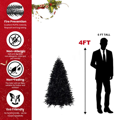 Pre-Lit Black Artificial Christmas Tree with White Lights