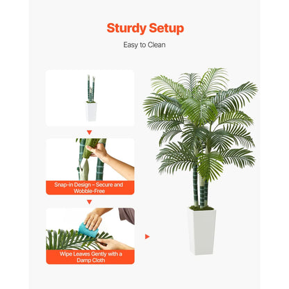 6 Ft Artificial Areca Palm Tree with White Planter, Faux Plant for Indoor Decor