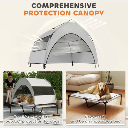 Elevated Dog Bed with Removable Canopy and Cooling Pad, Light Gray