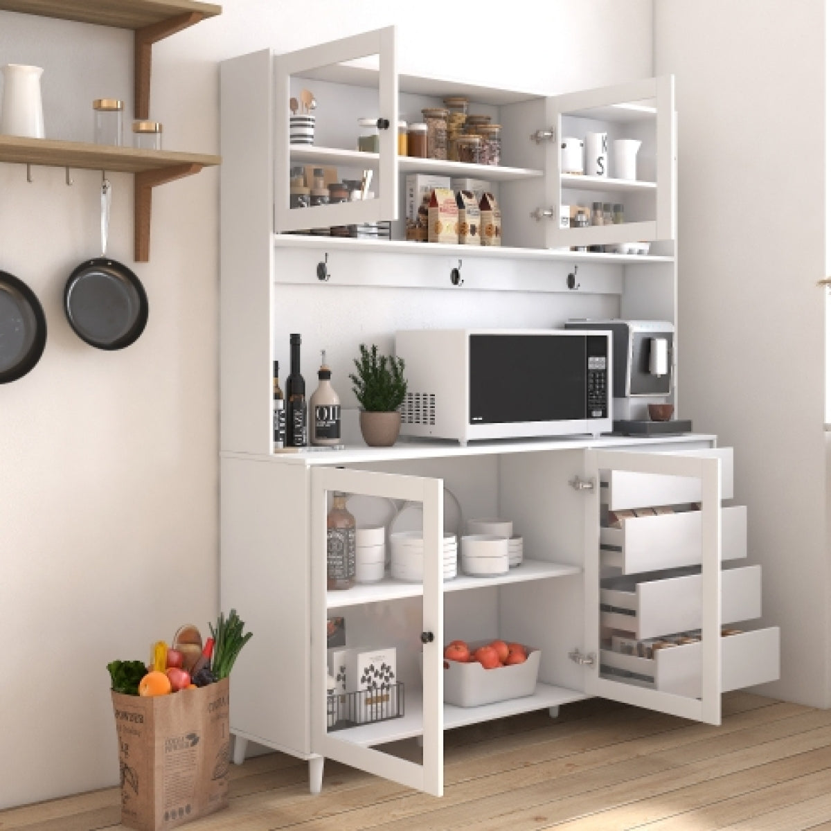 63 Inch Large Kitchen Hutch Cabinet detail