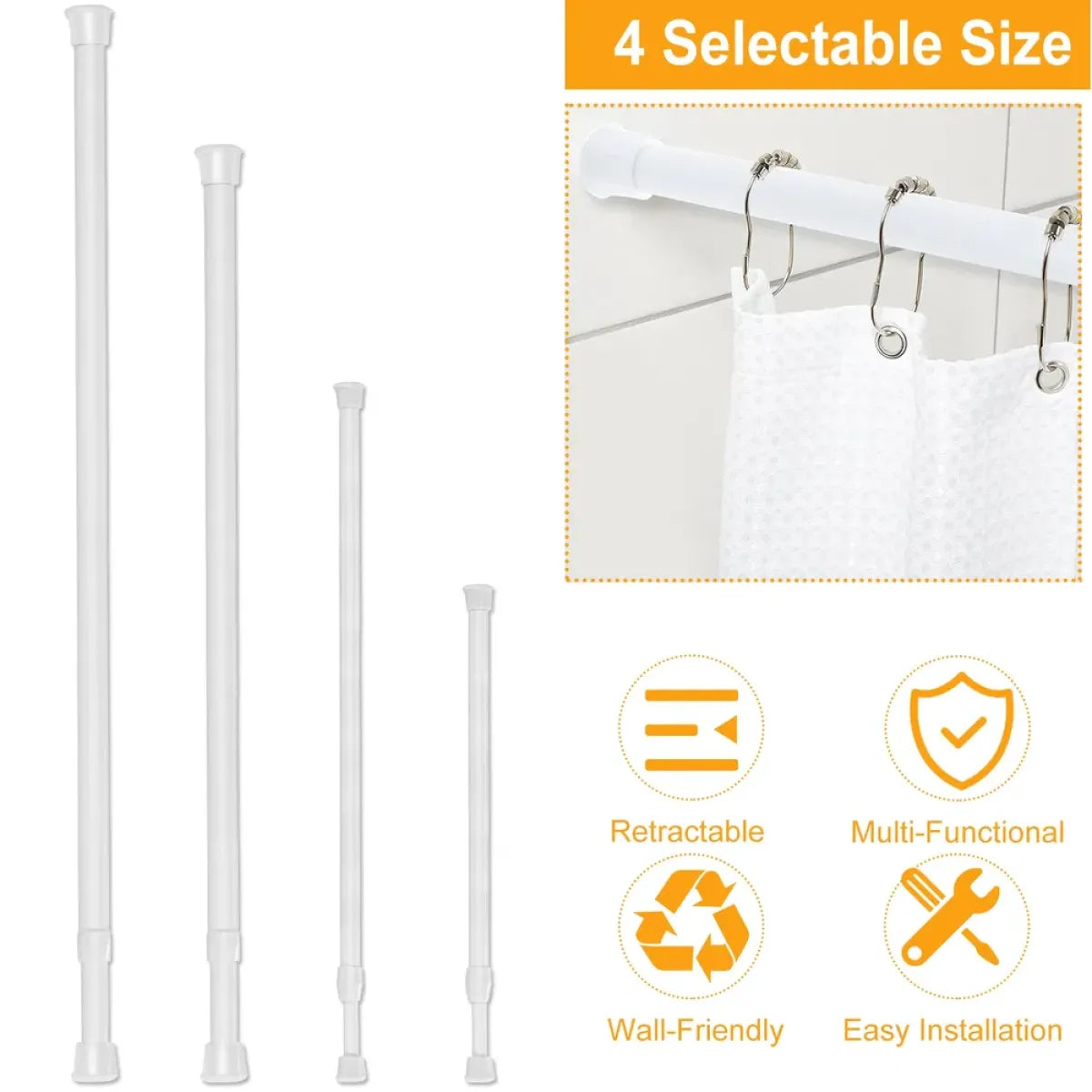 Spring Tension Curtain Rod – Heavy-Duty Steel No-Drill Pole