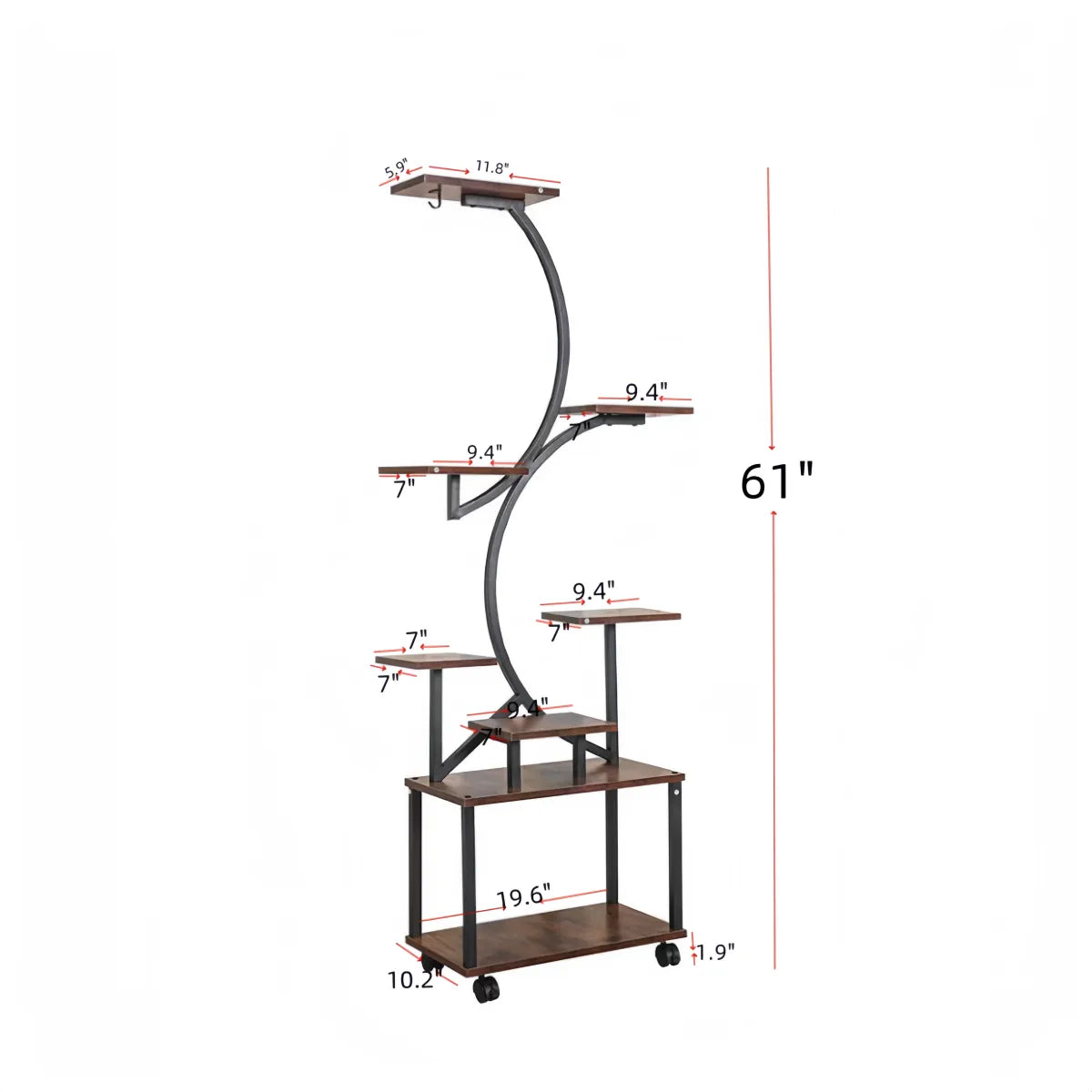 Plant Stand with Grow Lights – 8-Tiered Indoor Plant Shelf, 61" Tall, S-Shaped Metal Rack – view 5