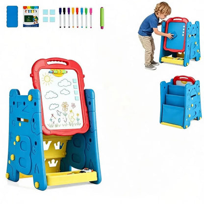 3-in-1 Kids Art Easel – Double-Sided Magnetic Whiteboard & Chalkboard