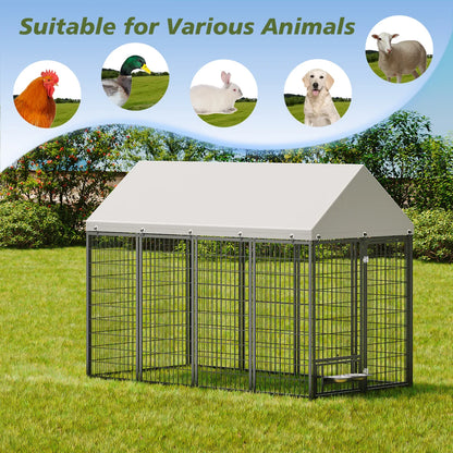 Large Outdoor Dog Kennel with Roof Cover, Black