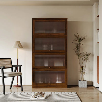 Walnut Bookcase with Fluted Glass Doors