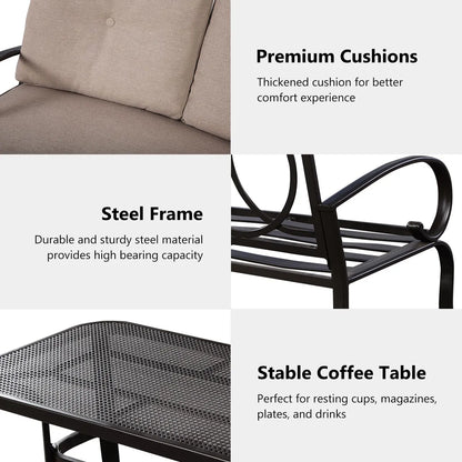 2-Piece Patio Loveseat and Coffee Table Set with Beige Cushions