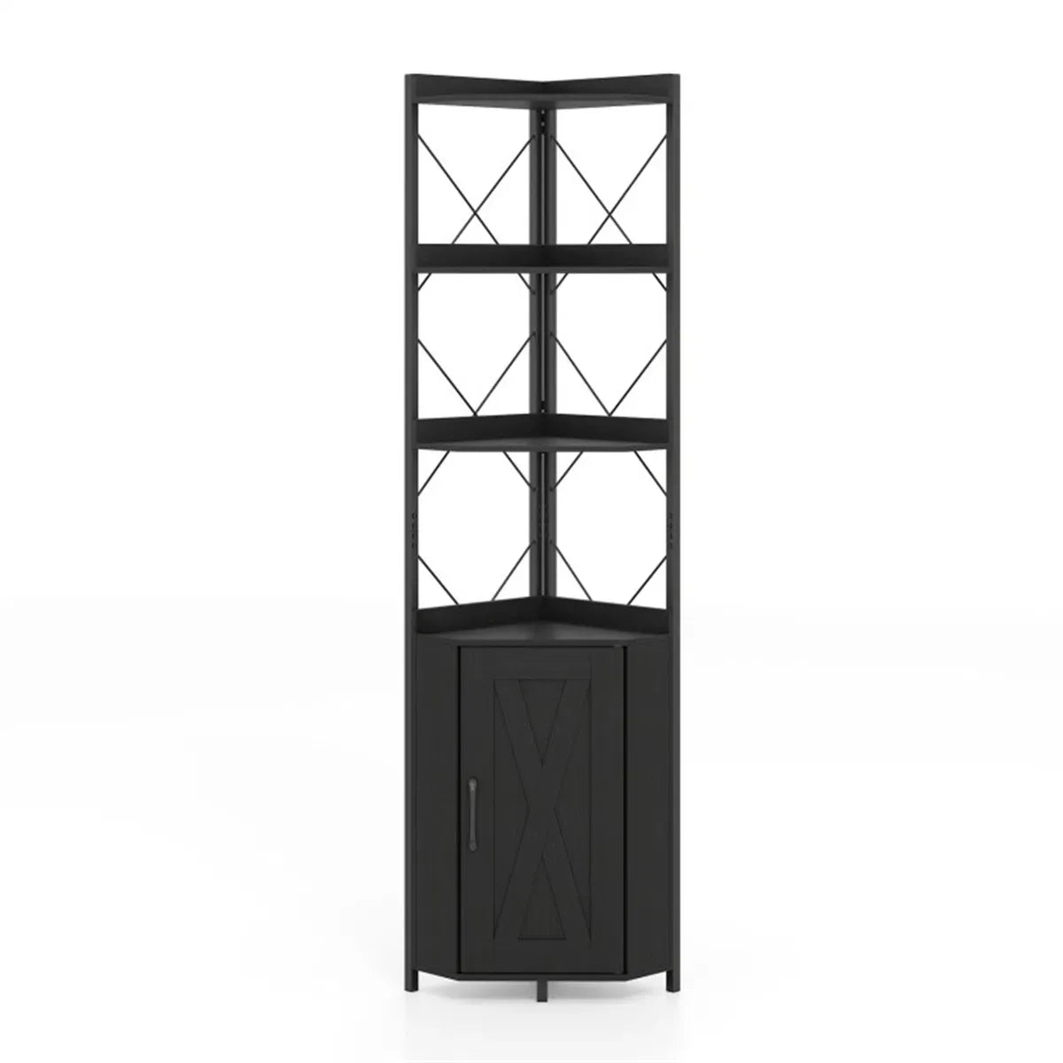 Corner Display Bookcase with Concealed Cabinet, Black – view 2