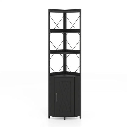 Corner Display Bookcase with Concealed Cabinet, Black – view 2