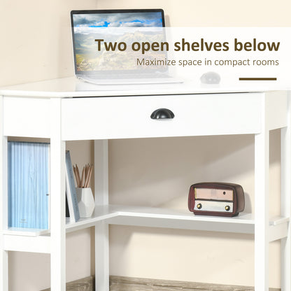 Triangle corner desk with drawer, white