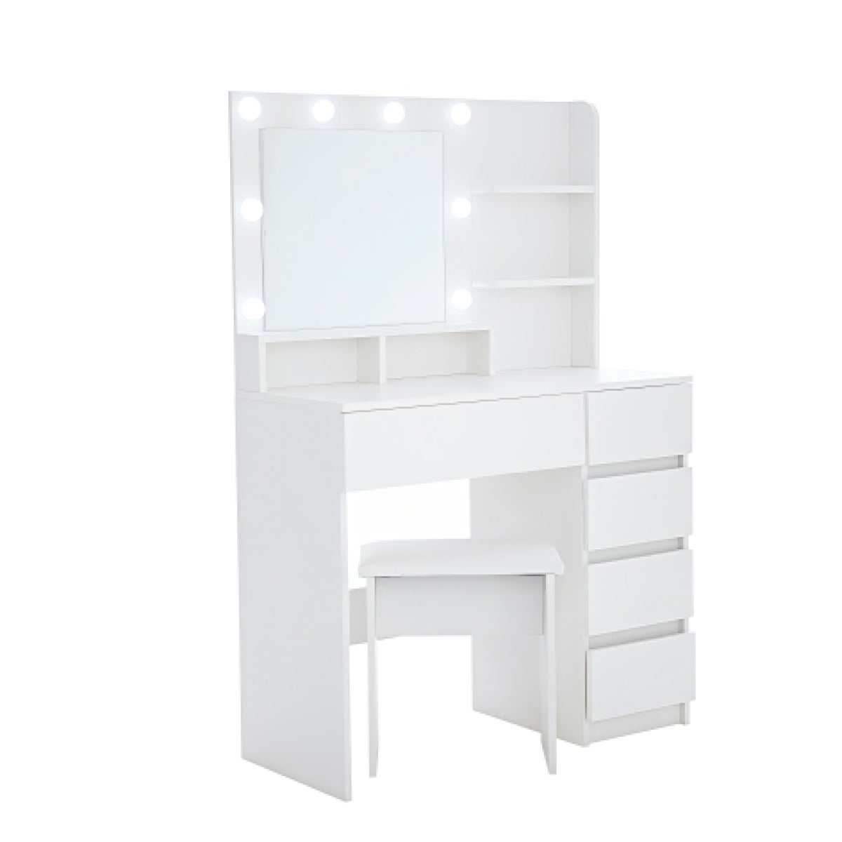 Hollywood Lighted Makeup Vanity Desk Set – Particle Board & MDF with Stool, White Bedroom – view 6