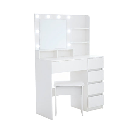 Hollywood Lighted Makeup Vanity Desk Set – Particle Board & MDF with Stool, White Bedroom – view 6