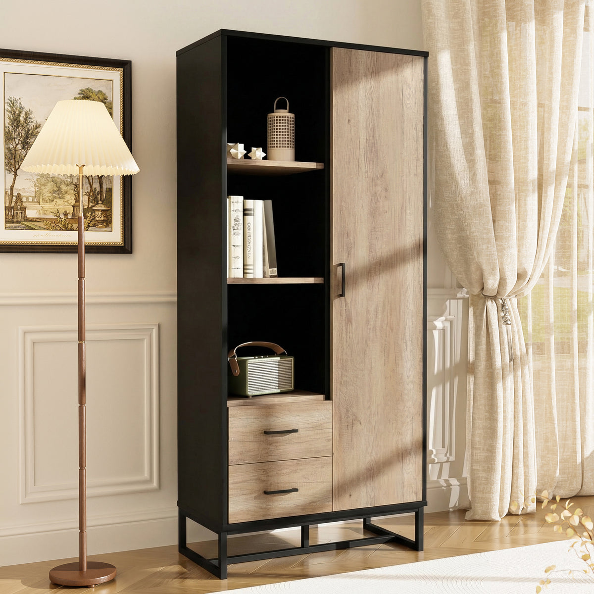 Modern highboard cabinet, wood and black