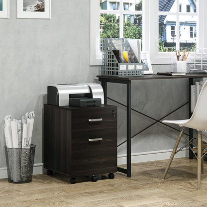 Compact rolling filing cabinet, black wood grain