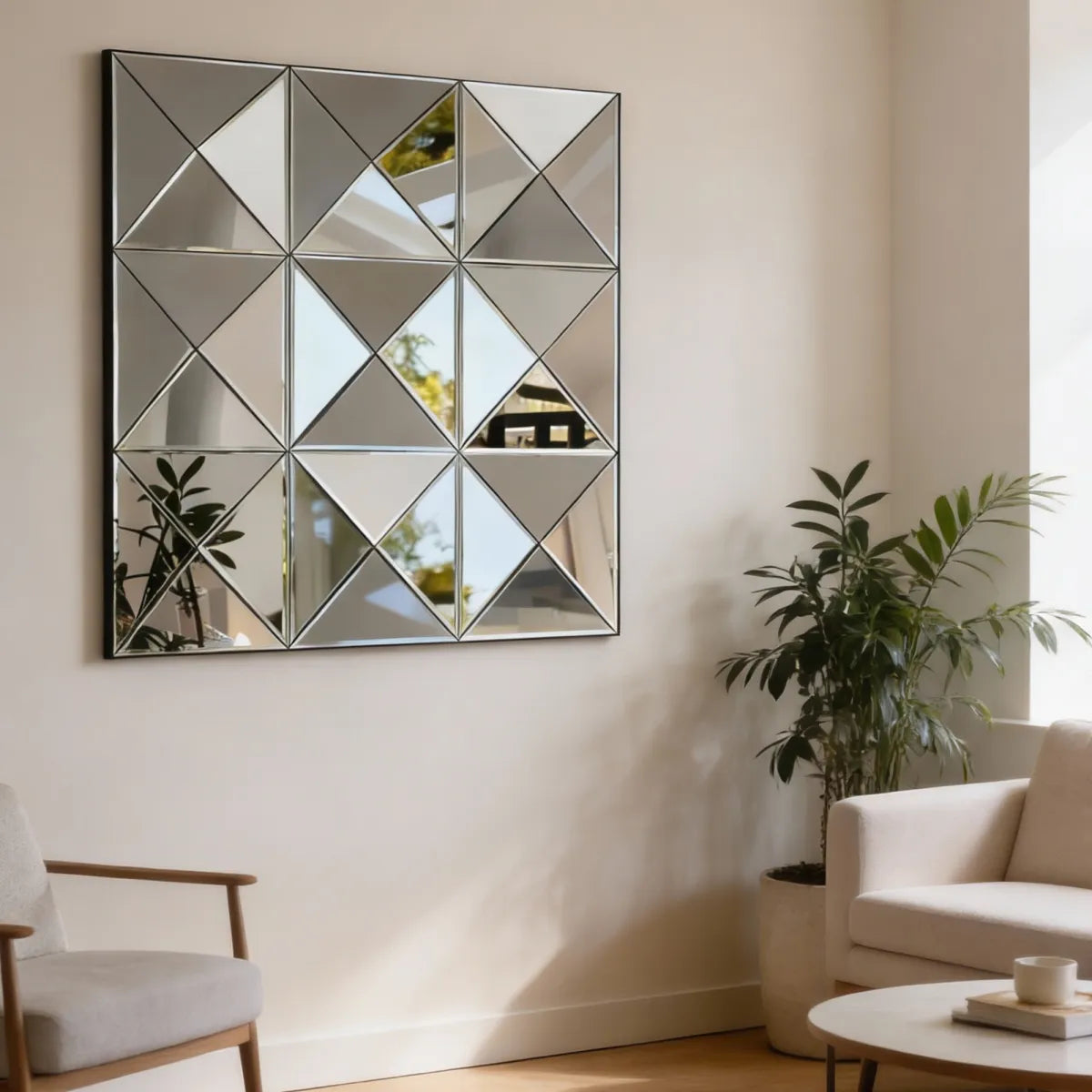 3D Beveled Glass Square Wall Mirror, Silver