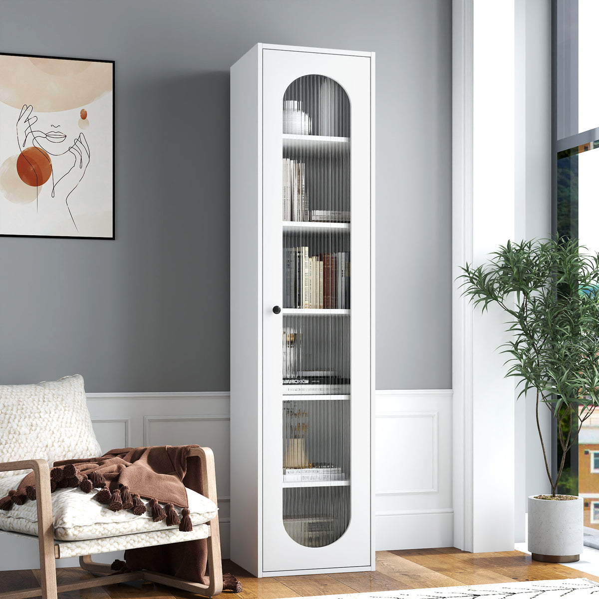 Tall glass-door display cabinet and bookshelf