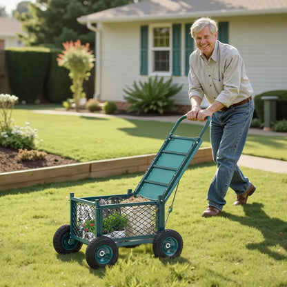 Rolling Garden Seat with Storage – Heavy-Duty Metal Gardening Cart Stool