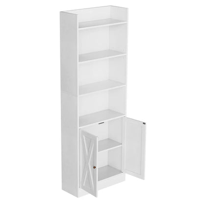 Industrial 6-Shelf Bookcase with Dual Doors – Floor-Standing Home Office Storage