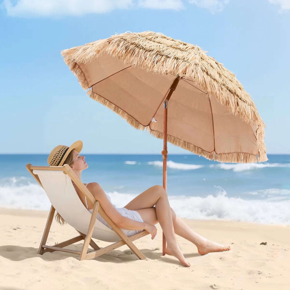 6 Ft Thatched Tiki Patio Umbrella – Poolside and Beach Shade