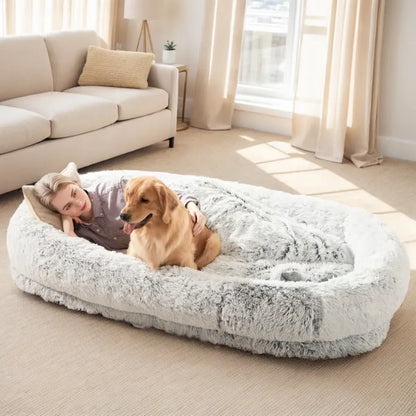 Large Human Dog Bed – Washable Faux Fur Nap Bed for You and Your Pet