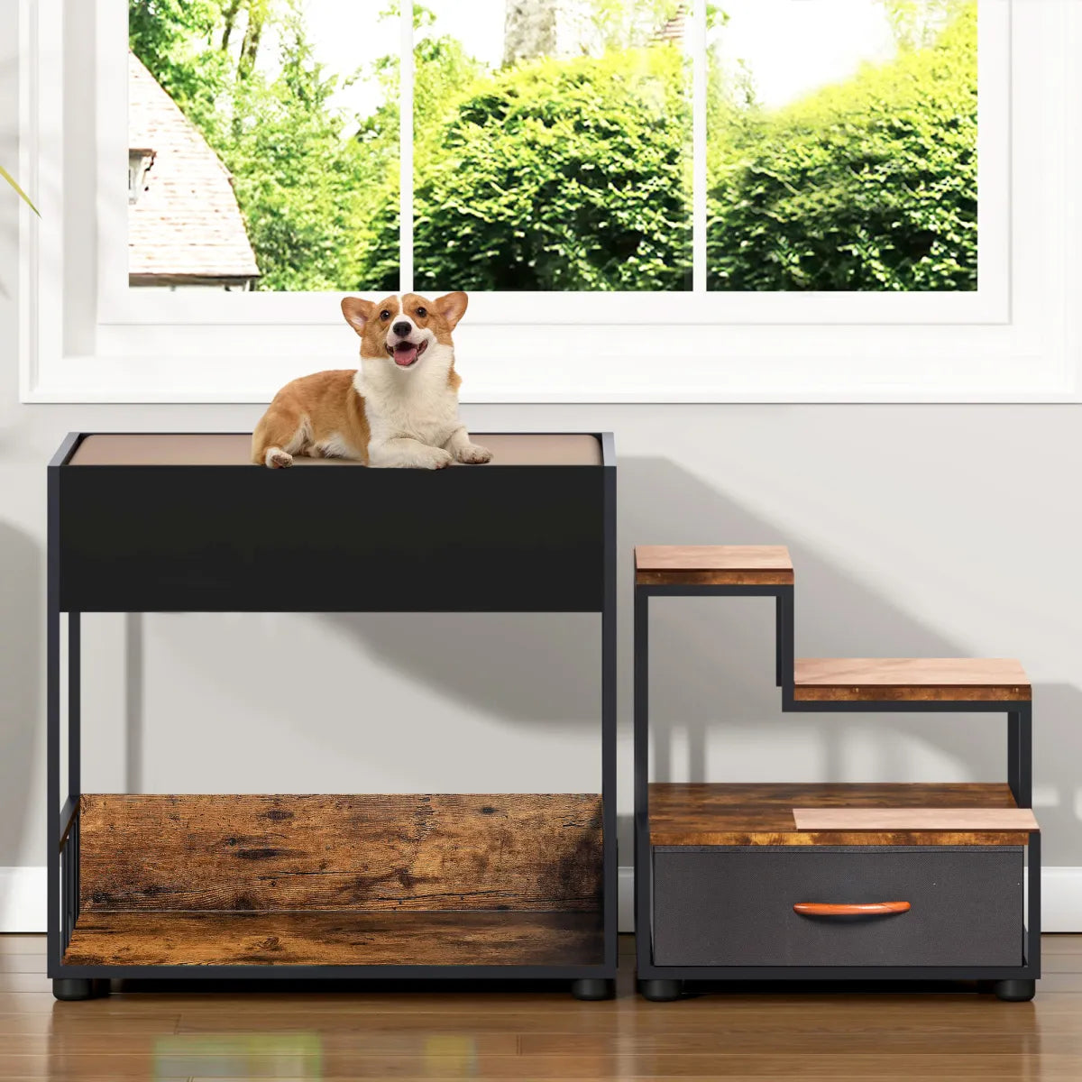 Pet Step Window Perch, Multi-Level Platform, Black Vintage