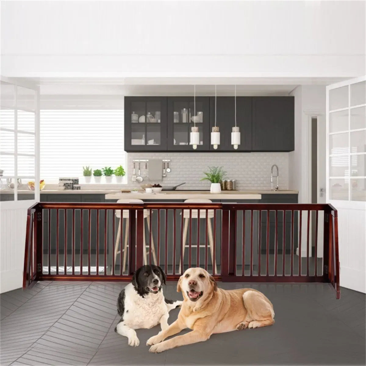 3-Panel Wooden Freestanding Pet Gate, Adjustable Length
