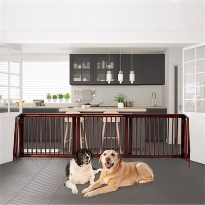3-Panel Wooden Freestanding Pet Gate, Adjustable Length