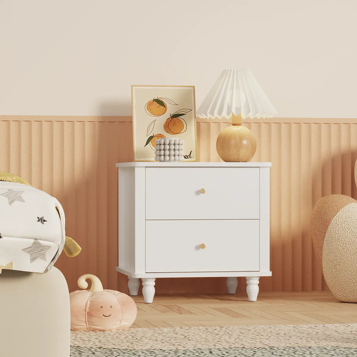 Modern 2-Drawer Nightstand with Round Knobs, White