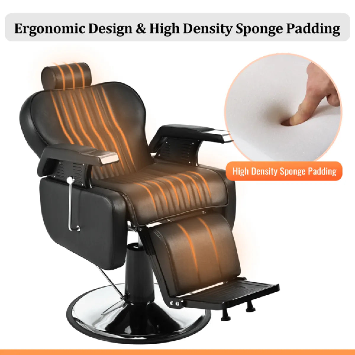 Heavy Duty Reclining Hydraulic Barber Chair, Black