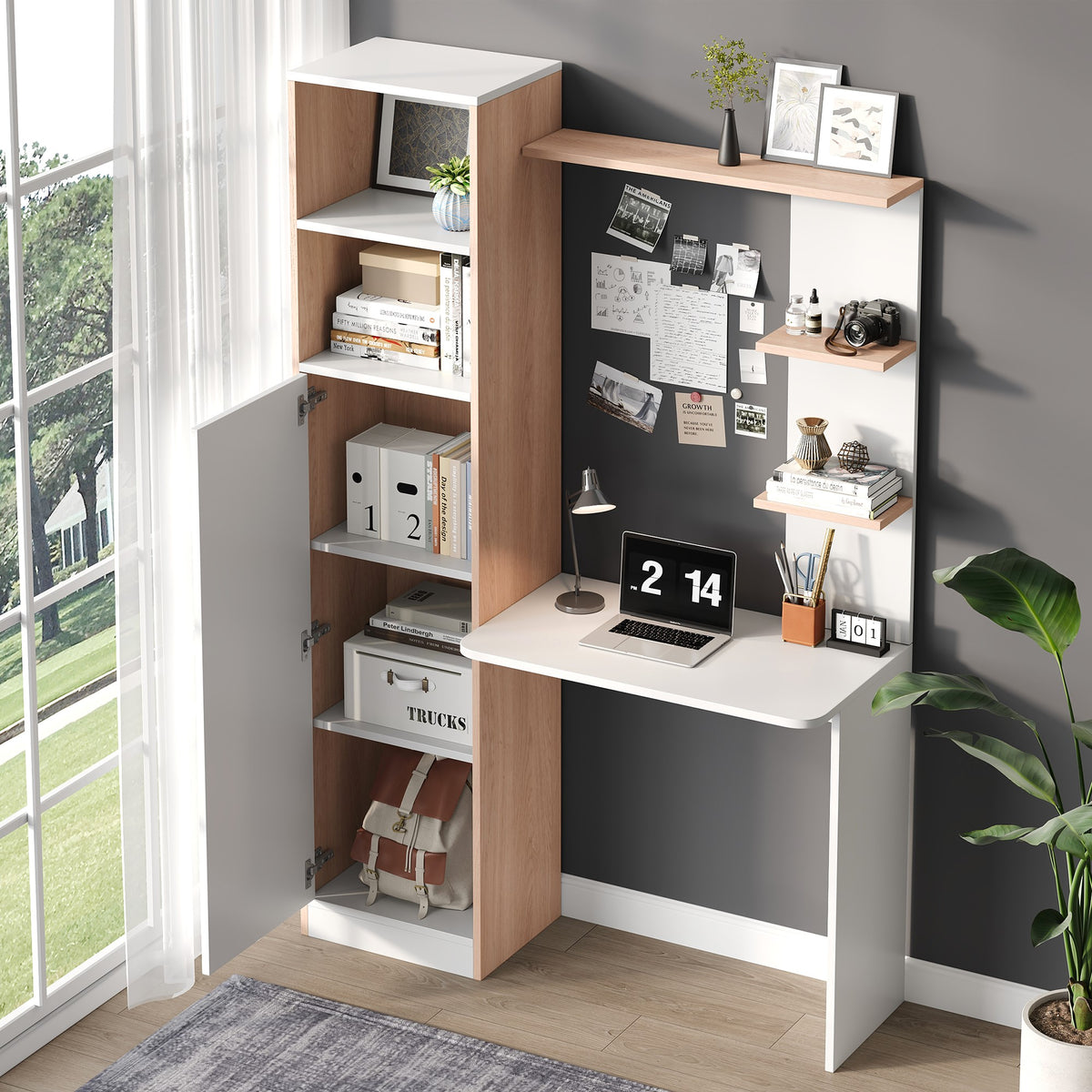 Work desk with storage cabinet and open shelf