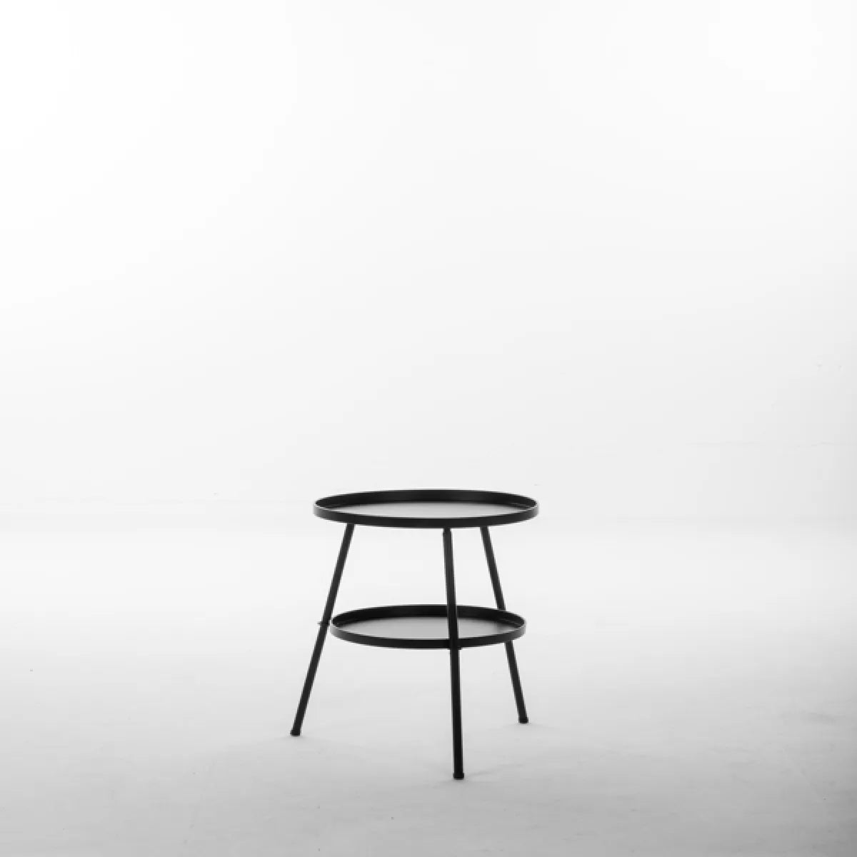 Round Two-Tier Metal Side Table for Patio and Indoor Use, Black