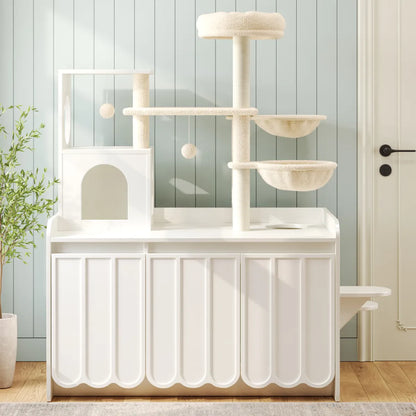 Cat Tree with Litter Box Enclosure, White