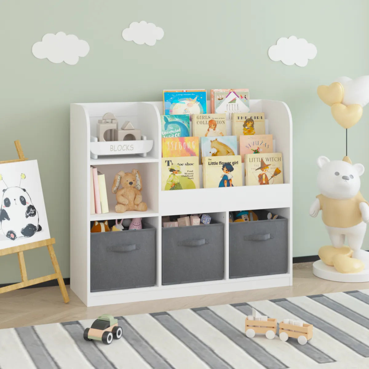Kids Bookcase with Fabric Drawers