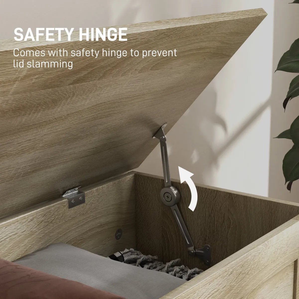 31.5" Wooden Storage Trunk Chest with Safety Hinge, Natural