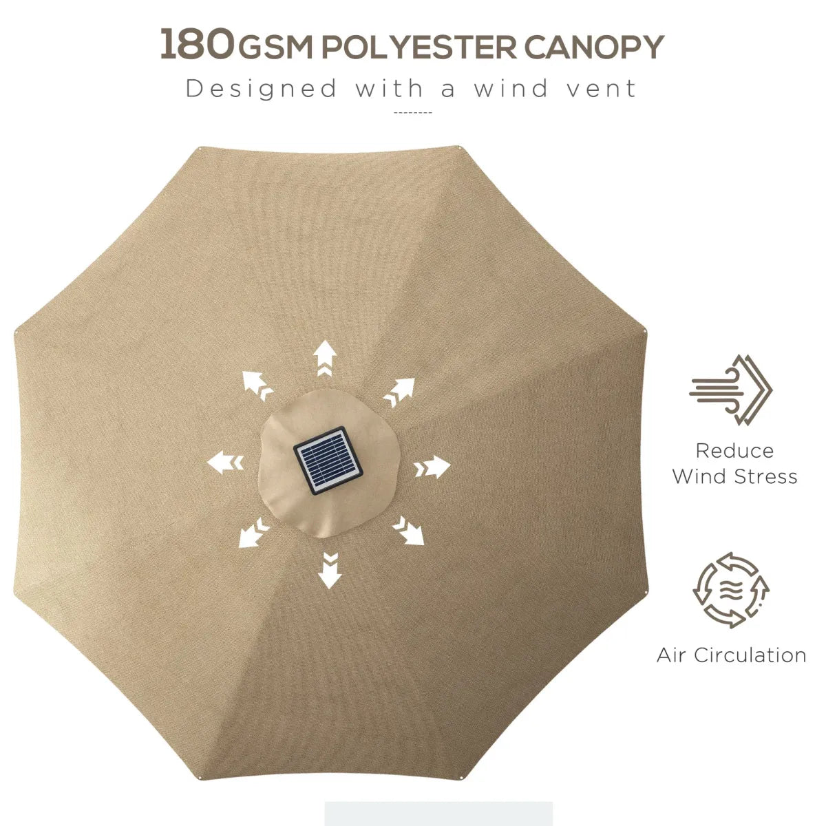 Solar LED Lighted Patio Umbrella, Khaki