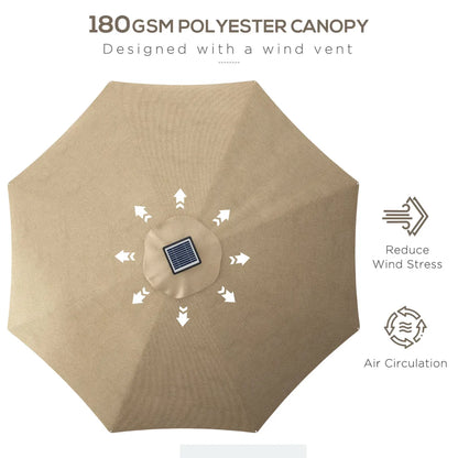 Solar LED Lighted Patio Umbrella, Khaki