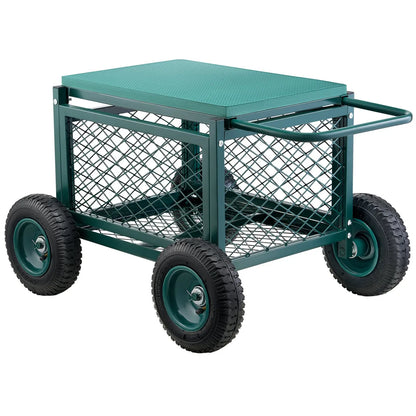 Rolling Garden Seat with Storage – Heavy-Duty Metal Gardening Cart Stool