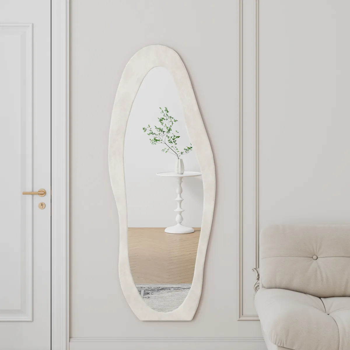Full-Length Floor Mirror with Flannel-Wrapped Frame – Leaning Wall Mirror