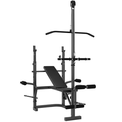 Adjustable Weight Bench with Press Rack – Preacher Curl & Lat Pulldown Station