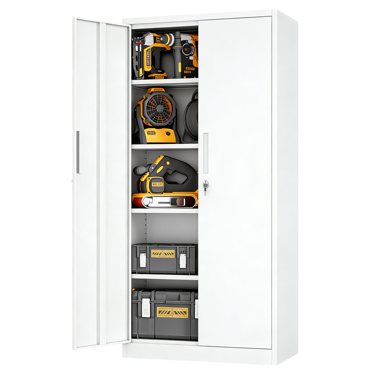71 inch lockable metal garage cabinet, white