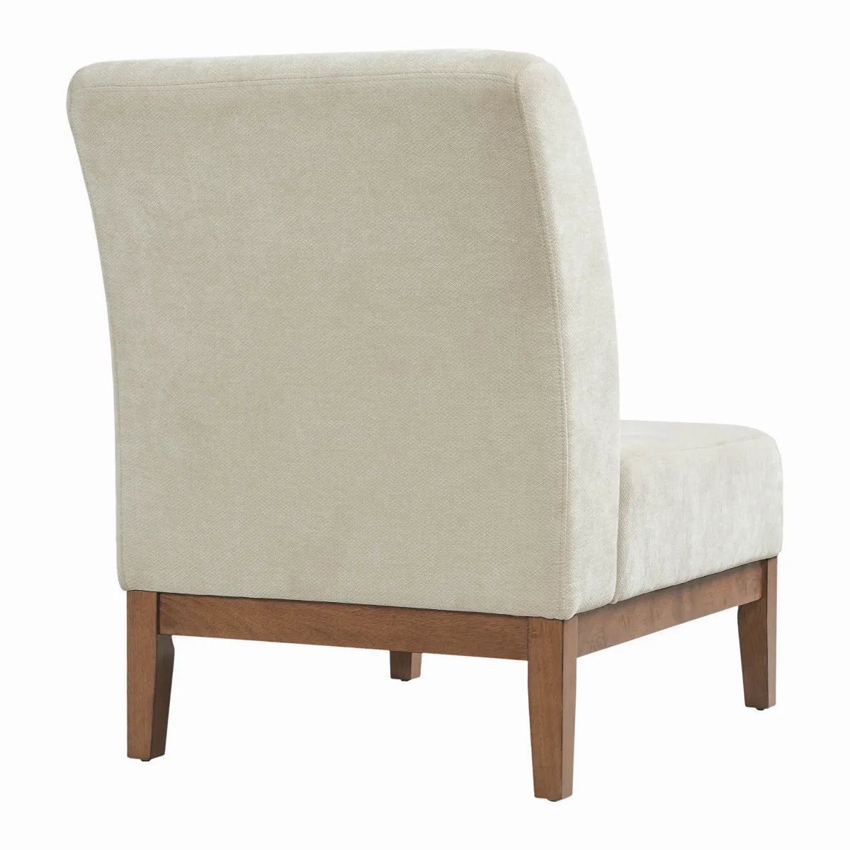 Beige Fabric Accent Chair with Walnut Frame