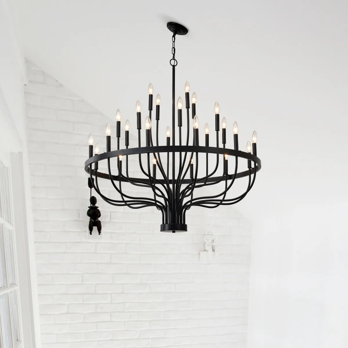 24-Light Industrial Iron Candle Chandelier – Black Statement Lighting