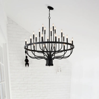 24-Light Industrial Iron Candle Chandelier – Black Statement Lighting