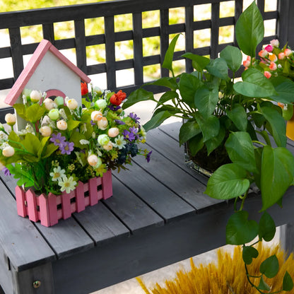 Wooden Garden Potting Bench with Hidden Storage and Sliding Tabletop, Gray