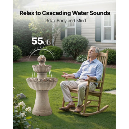 2-Tier Rock Base Outdoor Water Fountain with Cascading Bowls