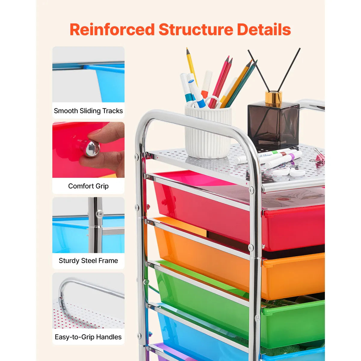 10-Drawer Rolling Storage Cart – Mobile Utility Organizer
