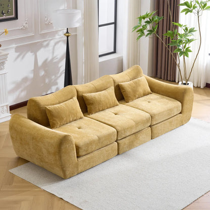 3-Seat Modular Cloud Sofa Bed, Yellow Chenille